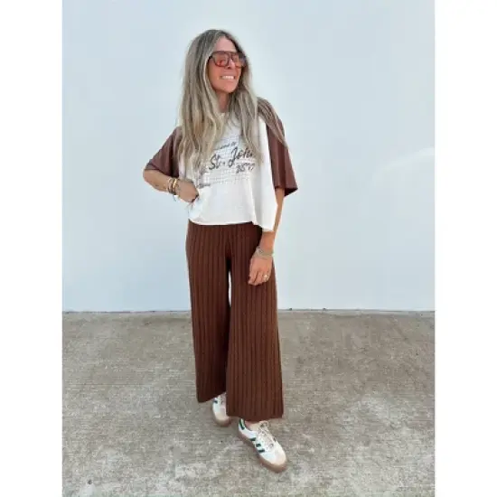 Women's Ascot + Hart Cropped St. John Elbow Sleeve Graphic T-Shirt - Brown image {4}