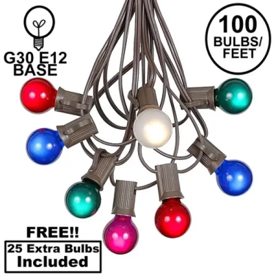 Novelty Lights 100 Feet G30 Globe Outdoor Patio String Lights, Brown Wire image {6}