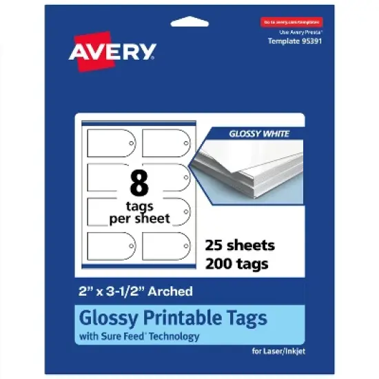 Avery Printable Arched Printable Tags, Sure Feed Technology, 2" x 3-1/2", Glossy White Cardstock, Print-to-The-Edge, Laser/Inkjet Printable, 80 Total image {9}