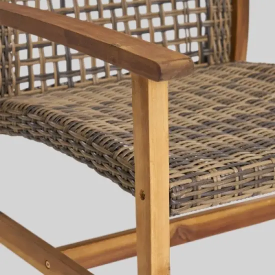 Breakwater 5pc Wood & Wicker Patio Chat Set with Fire Pit - Natural/Gray/Brown - Christopher Knight Home image {4}