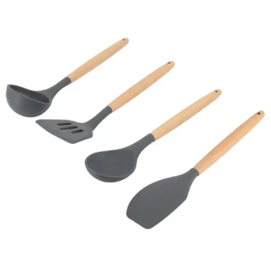 Gibson Home Holton 7 Piece Silicone Beech Wood Kitchen Tool Set in Grey image {4}