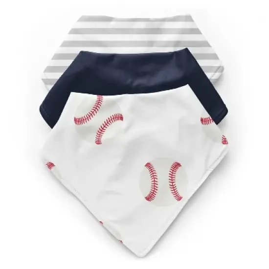 Sweet Jojo Designs Boy Fabric Baby Bibs Baseball Patch White Blue and Grey 3pc image {6}