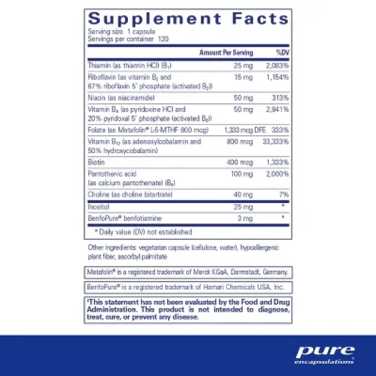 Pure Encapsulations PureGenomics B-Complex - Broad Spectrum B Vitamin Support for Genetic Expression & More* - With Vitamin B12 & B6 - 120 Capsules image {1}