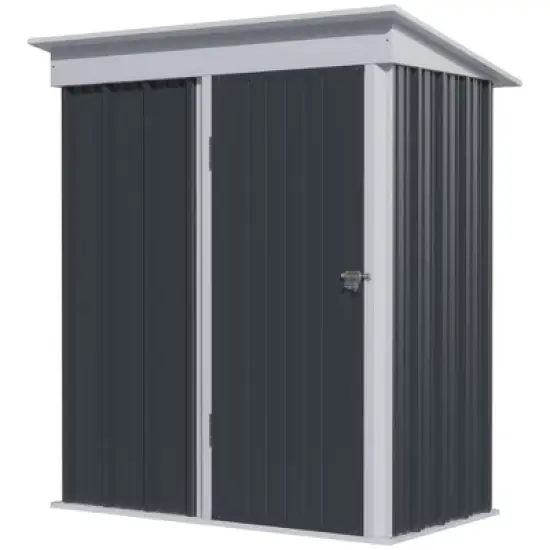 Outsunny 5' x 3' Steel Outdoor Storage Shed, Small Lean-to Shed for Garden, Tools, Tiny Metal Garage, Floor Base, Shelf, Lock, Dark Gray image {3}