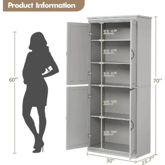 70" Tall Kitchen Pantry Cabinet with Doors and Adjustable Shelves, Freestanding Cupboard, Tall Storage Cabinet for Dining Room, Living Room image {1}