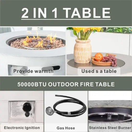 Moda Furnishings 23.8'' H x 36'' W Magnesium Oxide Propane Outdoor Fire Pit Table with Lid image {6}