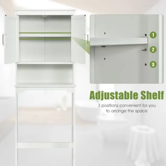 Costway Over The Toilet Space Saver Bathroom Organizer w/ Storage Cabinet & Shelf White image {5}