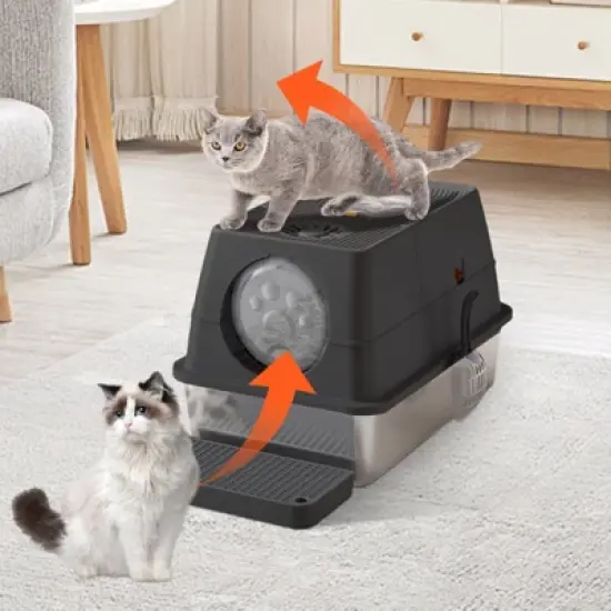 Stainless Steel Litter Box with Lid, Large Kitty Box, Enclosed Metal Litter Box with Removable Top & Litter Scoop, Tall Covered Dog Proof, 15.35'' image {2}