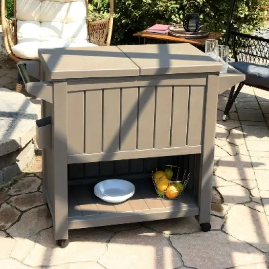 Sunnydaze Rolling Patio Serving Cart with Prep Table, Cooler and Storage image {3}