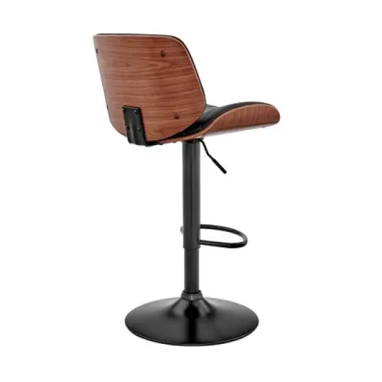 Brock Adjustable Counter Height Barstool with Faux Leather Seat Walnut Finish Back Steel Base - Armen Living image {3}