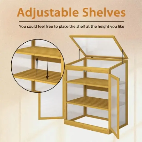 Cold Frame Greenhouse for Winter Wooden Mini Greenhouse Garden Polycarbonate Portable Greenhouse 2-Tier Greenhouse with Shelf for Outdoor Indoor Use image {5}