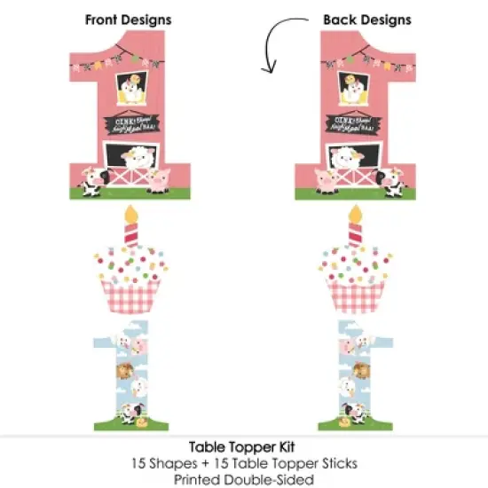Big Dot of Happiness 1st Birthday Girl Farm Animals - Pink Barnyard First Birthday Party Centerpiece Sticks - Table Toppers - Set of 15 image {4}