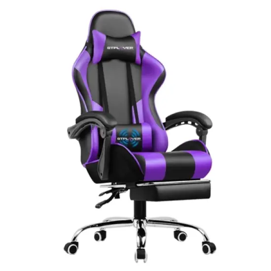 Gaming Chair with Footrest and Ergonomic Lumbar Massage Pillow PU Leather Office Chair - GTRACING image {10}