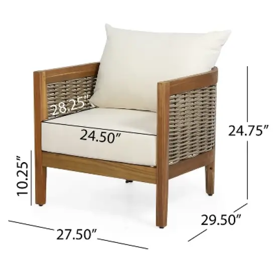 Christopher Knight Home Burchett Outdoor Acacia Wood and Rattan Club Chair with Cushions image {2}