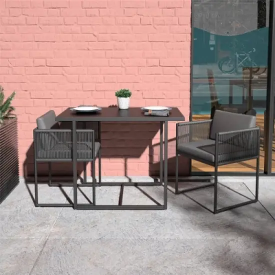 Cosco 3pc Outdoor Steel Modern Nesting Bistro Set with Resin Weave & Fabric Cushions Dark Gray image {2}