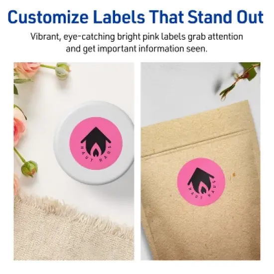 Avery Bright Pink Paper Labels, 2" Diameter Round image {2}