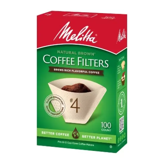 Melitta Natural Brown #4 Coffee Filter 100ct: Paper Filters for 8-12 Cup Drip Coffee Makers, Disposable, 6"x4" image {5}