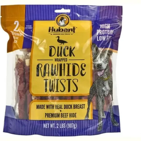 Hubert Pet Gourmet Duck Wrapped Rawhide Twists Natural Dog Treats, Grain Free, Low Ingredient, USA Tested -2 lb Resealable Value Pack image {9}