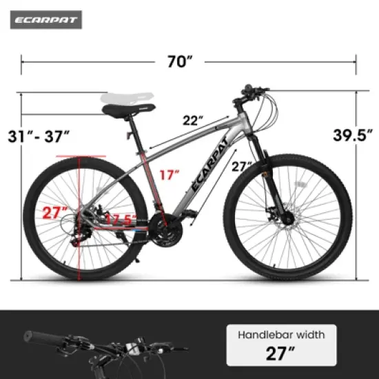 Aukfa 27-Inch Mountain Bike for Adults, 21-Speed, Aluminum Frame, Suspension Fork, Front & Rear Disc Brakes &uml;C Men's and Women's Trail Bicycle image {5}