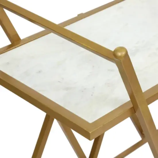 Chaves Handcrafted Modern Glam Marble Bar Cart Gold/White - Christopher Knight Home image {4}