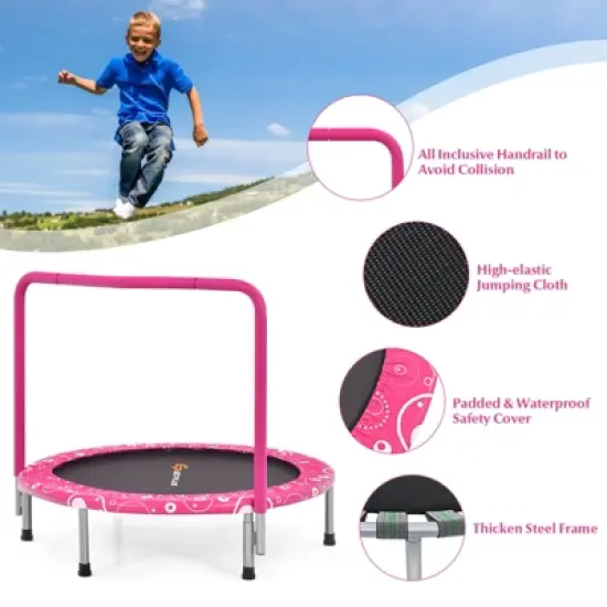 Infans 36" Kids Trampoline Rebounder W/Full Covered Handrail & Pad Indoor Outdoor Pink image {3}