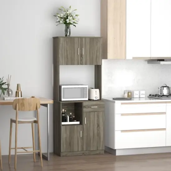 HOMCOM Modern Kitchen Buffet with Hutch Pantry Storage, Microwave Counter, 2 Cabinets, and Adjustable Shelves image {2}