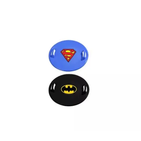Slippery Racer Downhill Pro Round Heavy-Duty Cold Resistant Batman and Superman Adults and Kids Plastic Saucer Disc Snow Sled Set with Handles, 2 Pack image {6}