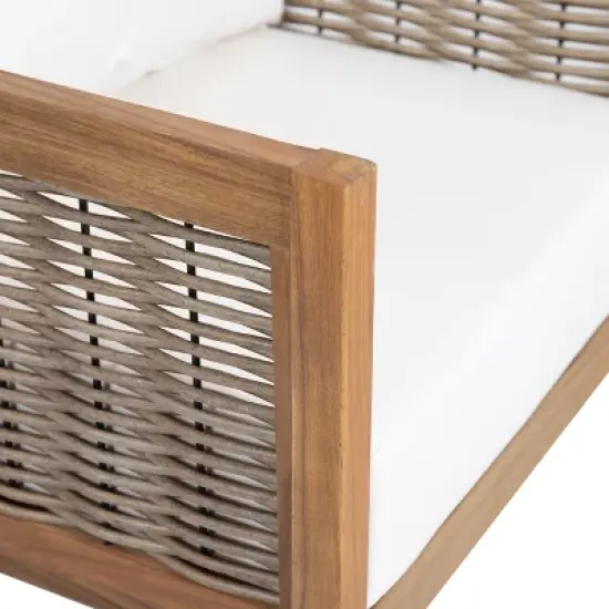 Christopher Knight Home Burchett Outdoor Acacia Wood and Rattan Club Chair with Cushions image {6}