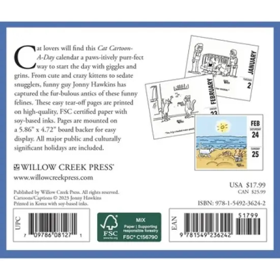 Willow Creek Press 2024 Daily Desk Calendar 5.2"x6.2" Cat Cartoon-A-Day by Jonny Hawkins image {1}