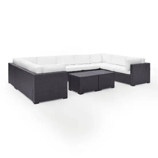 Biscayne 7pc Outdoor Wicker Sectional Set with 2 Coffee Tables & 4 Corner Seats  White - Crosley image {5}