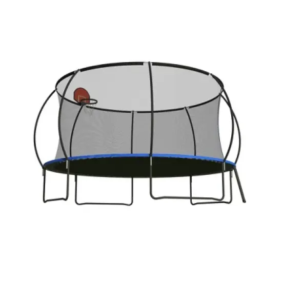 QingMoon 14 FT Pumpkin Trampoline With Basketball Hoop,Rubber Ball,Air Pump,8 Black PVC Covers,1050mm Foam Poles, And Anti-Collapse Fiber Netting image {3}