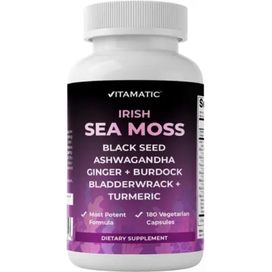 Sea Moss 3000mg with Black Seed Oil, Ashwagandha, Turmeric, Bladderwrack, Burdock - 180 Veg Capsules image {8}