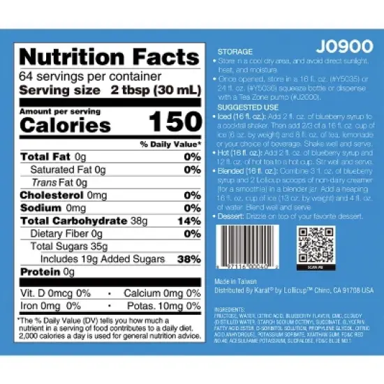 Tea Zone Blueberry Fruit Syrup 64 Oz. image {3}