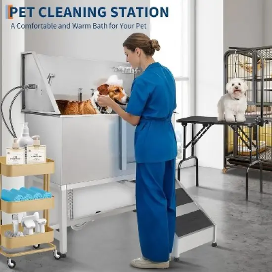 Professional Stainless Steel Pet Dog Bathing Station With Stairs image {2}
