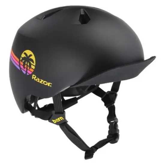 BERN Nino Razor Kids Bike & Skate Helmet &ndash; XS/S &ndash; Matte Black Yellow Sunset &ndash; Flip Visor, Lightweight, Multi-Sport Protection, Adjustable Fit image {7}