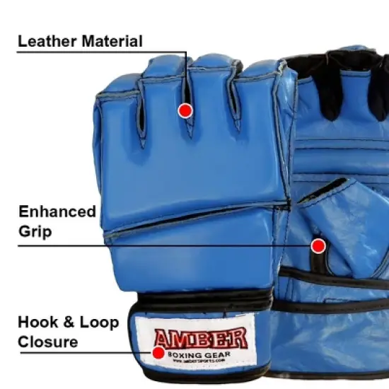 Amber Fight Gear Premium Leather Grappling Gloves &ndash; Enhanced Grip, Wrist Support, Breathable Comfort for MMA & Clinch Fighting, Blue, X-Large image {3}