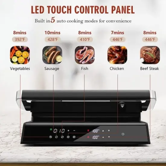 Costway Electric Panini Press Grill 1200W Sandwich Maker with Independent Temperature Control & Removable Drip Tray image {3}