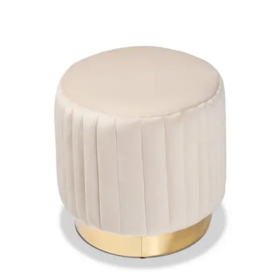 Kirana Velvet Upholstered and PU Leather Ottoman Gold - Baxton Studio image {2}