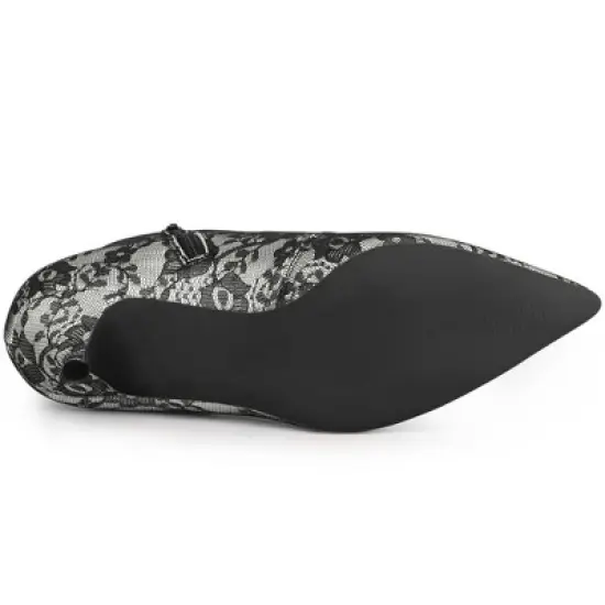 Allegra K Women's Pointed Toe Lace Up Stiletto Kitten Heel Lace Booties image {4}