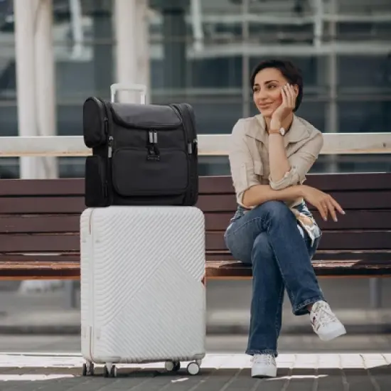 Byootique Portable Soft Sided Makeup Backpack Travel Barber Cosmetic Organizer image {2}