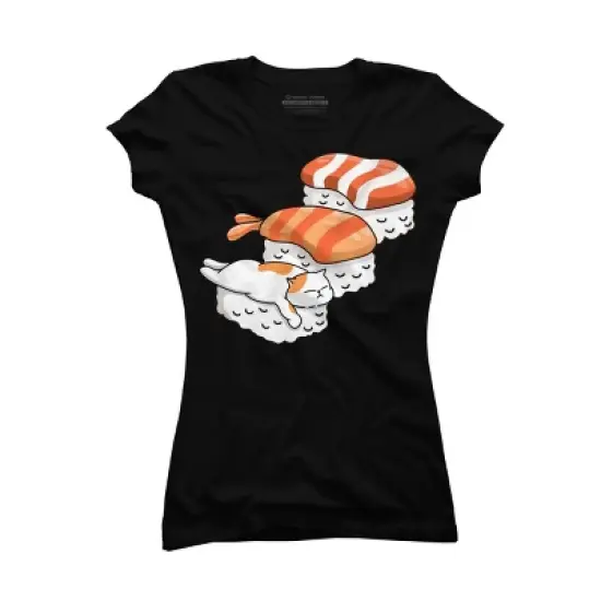 Junior's Design By Humans Cat and Sushi By kimprut T-Shirt image {3}