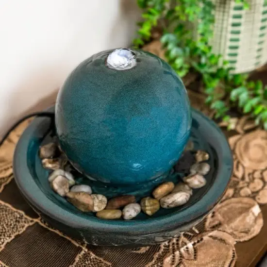 Sunnydaze Indoor Home Decorative Smooth Glazed Ceramic Orb Tabletop Water Fountain Feature - 7" image {13}