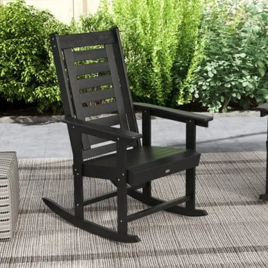Outsunny Outdoor Rocking Chairs Set of 2, HDPE Patio Rockers with 28" High Back, Wide Armrests and Slatted Seat for Porch Backyard Balcony image {4}