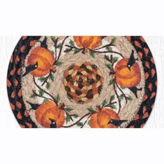 Earth Rugs Pumpkin Crow Printed Round Trivet &ndash; 10"x10" Braided Jute Autumn Hot Pad with Primitive Folk Art Harvest Design image {2}