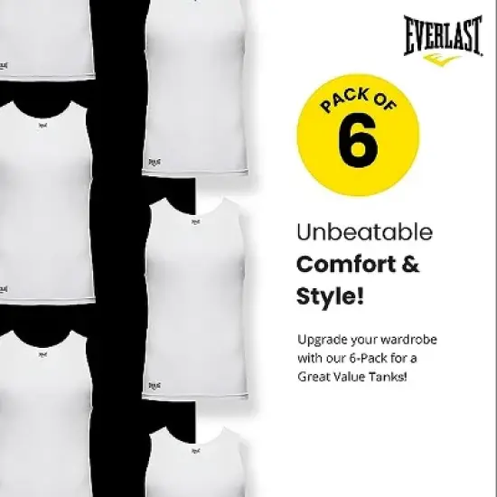 Everlast Essentials Mens Tank Tops Value 6 Pack Undershirt Breathable Tagless image {2}