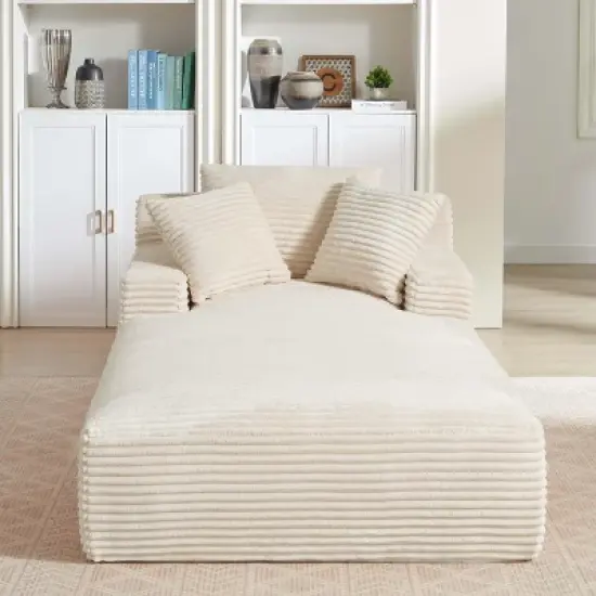 Dolonm 49.2 in. Oversized Corduroy Chaise Lounge Modern Sleeper Sofa for Living Room & Office image {11}