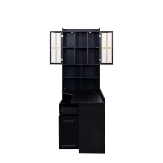 L Shaped Computer Desk With Hutch, Office Corner Desk with Drawer & Bookshelf, Study Table Writing Desk, Gaming Computer Desk for Study Room Black image {6}