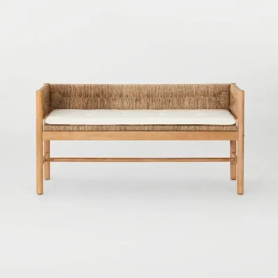 Elden Wood Bench with Woven Back and Loose Cushion Seat - Threshold&trade; designed with Studio McGee image {2}