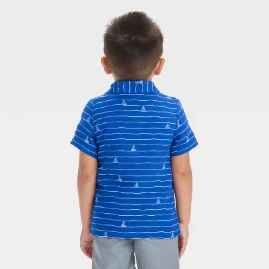 Toddler Boys' Sailboat Printed Gauze Woven Shirt - Cat & Jack&trade; Blue image {1}