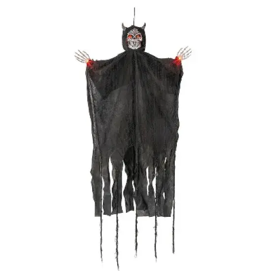 5 Ft. Hanging Light-Up Evil Skeleton with Horns Halloween Decoration image {1}